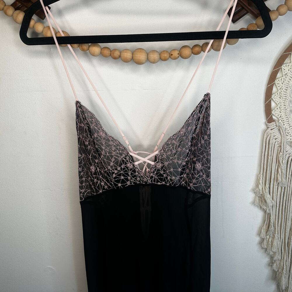 Fantasies Morgan Taylor Black Pink Sheer Lingerie Nightie Dress